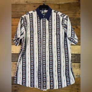 Cumberland Outfitters Western Short Sleeve Shirt Blue and White Pearl Snap  - XL